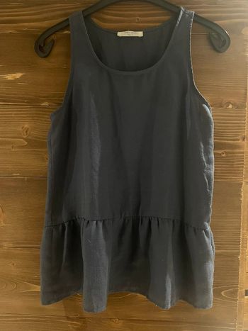 Top peplum bleu gris aspect lin