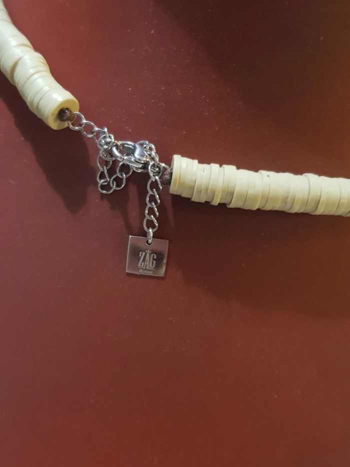 Collier Zag Surfeur Blanc pierre Cylindre - photo numéro 6