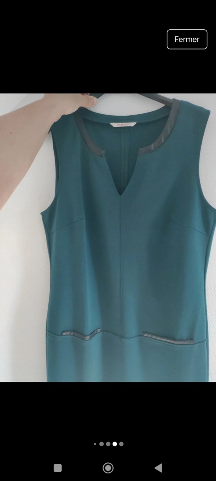 Robe neuve Camaïeu automne-hiver verte foncé et détails en simili - photo numéro 6