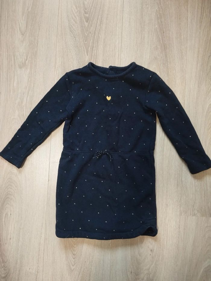 Robe mignonne bleue marine pois cœur dorés 36 mois automne hiver