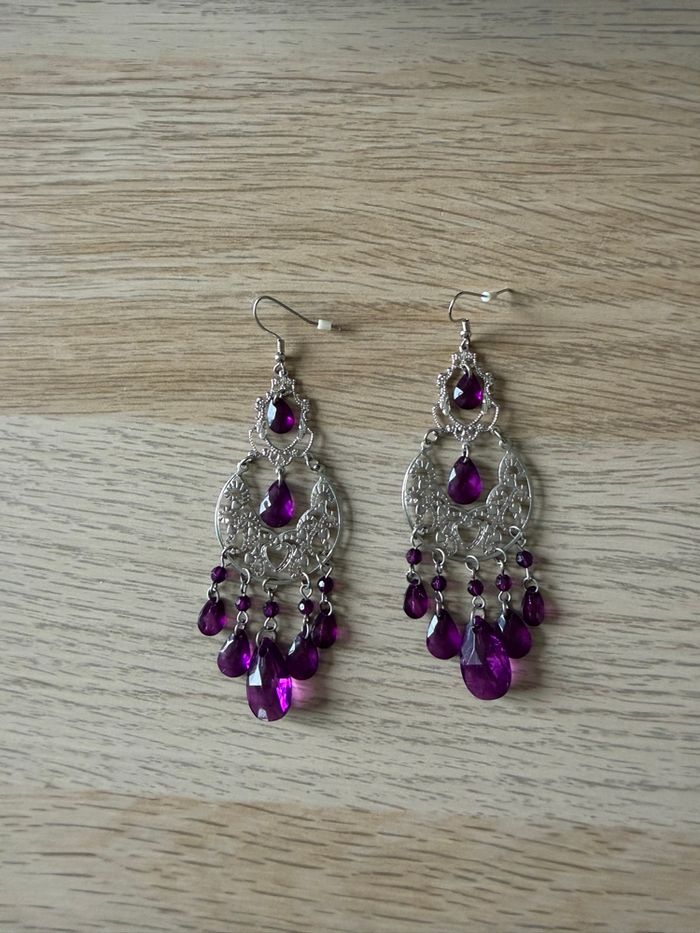 Boucles d'oreilles violettes - photo numéro 2