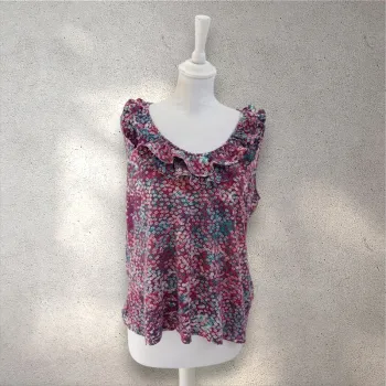Top sans manche motifs fleurs et col froufrous Blancheporte 42-44