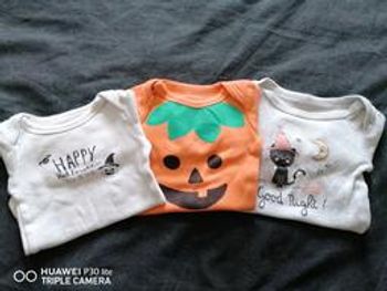 Lot 3 bodies bébé Halloween motif citrouille chat