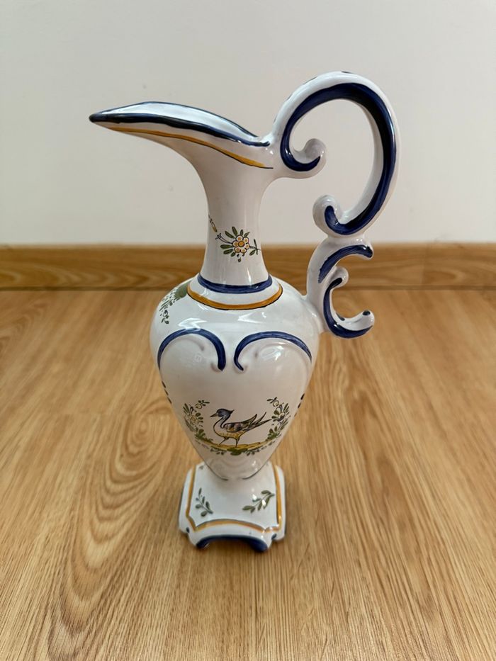 Aiguière pichet en faïence deco oiseau floral