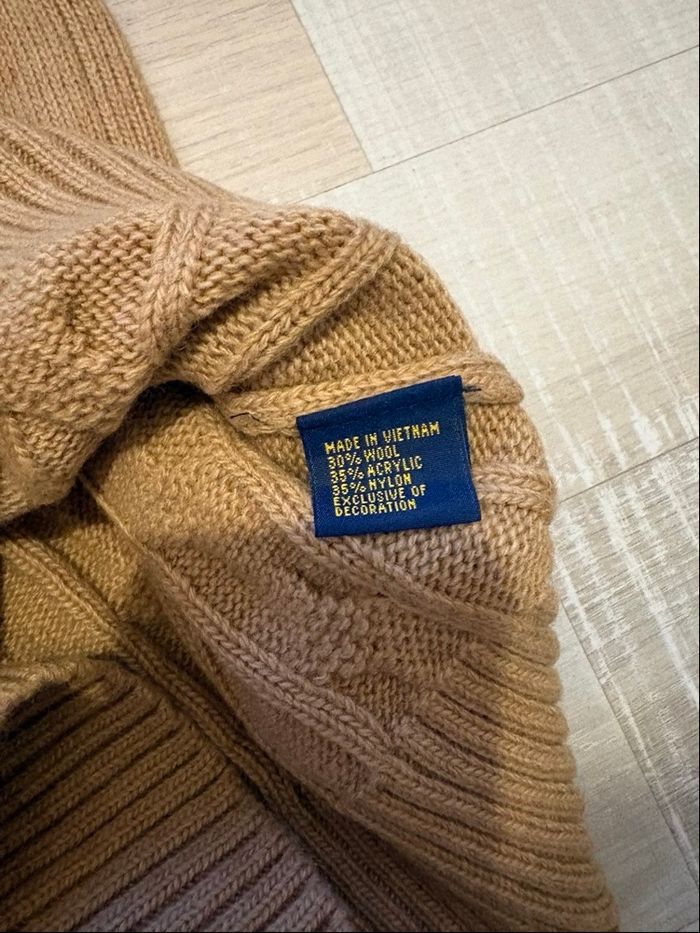 Pull torsadé Polo Ralph Lauren en laine half zip demi zip 1/4 zip camel/marron neuf taille L - photo numéro 5