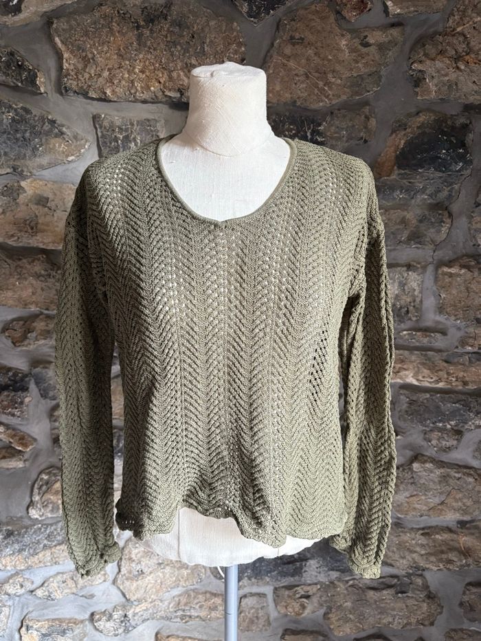 Pull en maille kaki ajouré