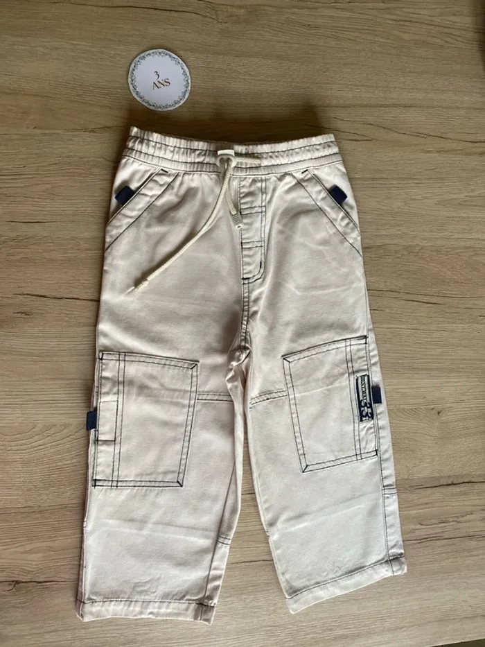Pantalon Cargo mi-saison beige garçon couture foncé 3 ans Best Way