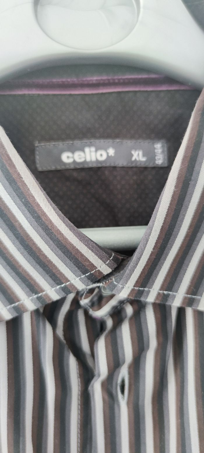 Chemise à manches longues pour homme marque Celio couleur noire à rayure blanche taille XL - photo numéro 4