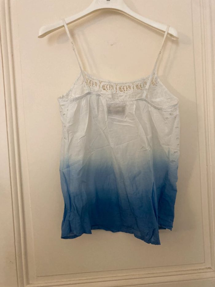 Top blanc broderie anglaise et dégradé bleu – Bershka - photo numéro 4