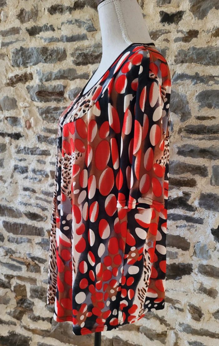 Tunique manches courtes à motifs rouge noir blanc et léopard Hong Hong Taille 46 - photo numéro 5