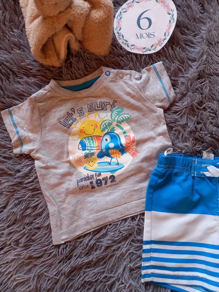 Ensemble été short + t-shirt garçon 6 mois - photo numéro 3