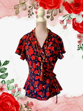 🌺 Chemisier cache-cœur bohème romantique S/36 Andy & Lucy Boho chic floral wrap blouse🌺