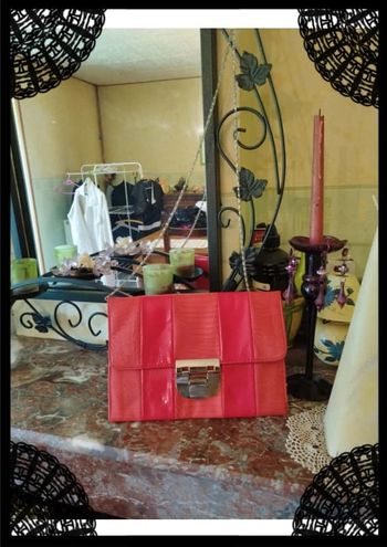 Sac à main pochette rouge similicuir à chaines