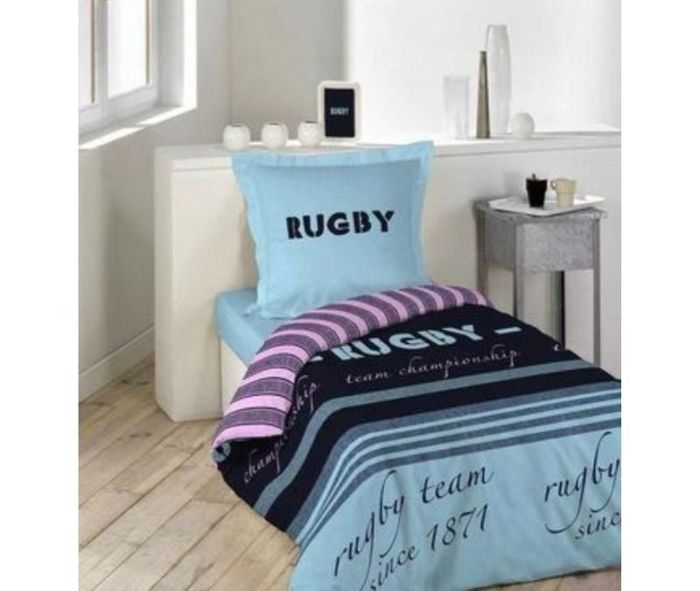 Parure de lit 1 personne housse de couette et taie réversibles thème Rugby