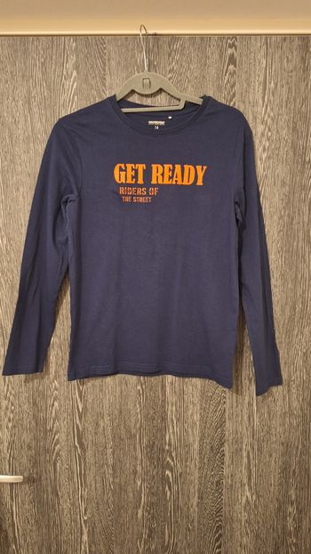 Tee-shirt manches longues bleu marine imprimé relief orange