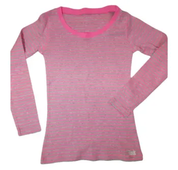 T-shirt  prêt du corps manches longues rayures rose et grise