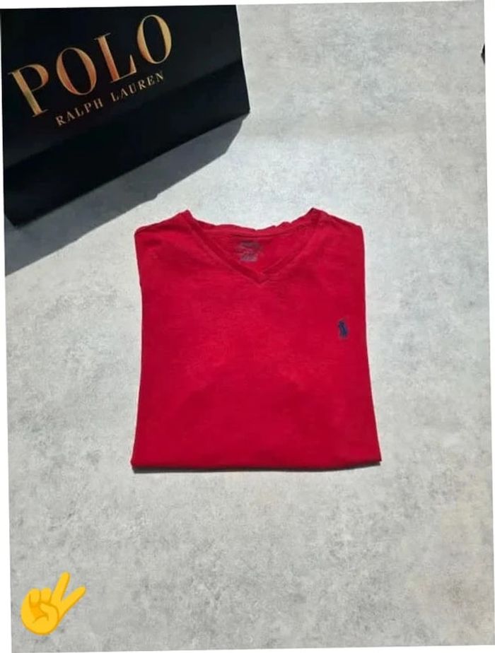 T-shirt Ralph Lauren M coupe col V reouge Homme Men tee61