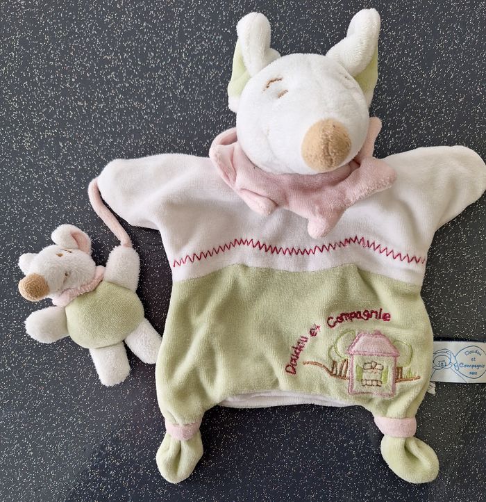 DOUDOU MARIONNETTE SOURIS BARBOTINE AVEC BEBE - DOUDOU ET CIE