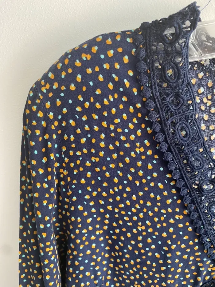 Blouse akoz de toi paris marine imprimer moutarde bleu ciel - photo numéro 3
