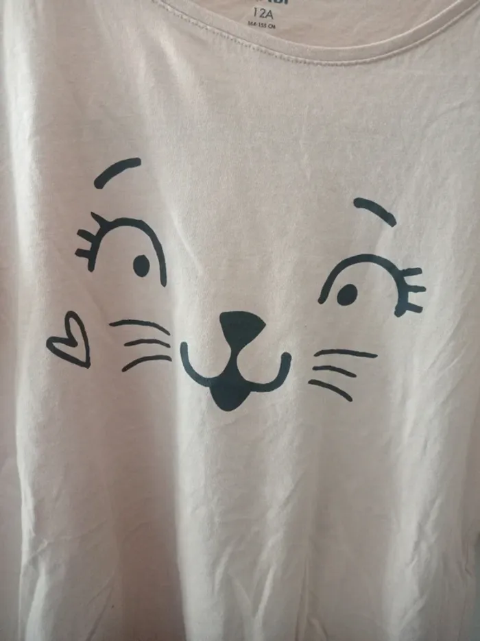 T-shirt manche longue beige motif chat - photo numéro 2