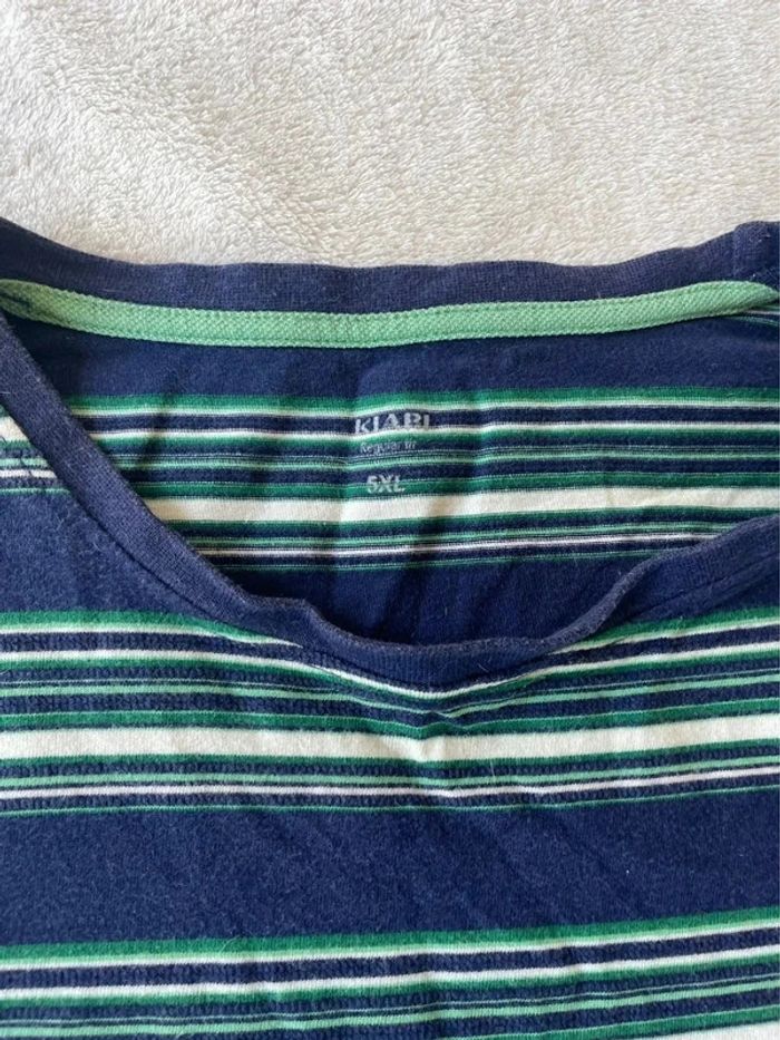 Haut t-shirt à manches courtes bleu blanc vert à rayures 5XL - photo numéro 4