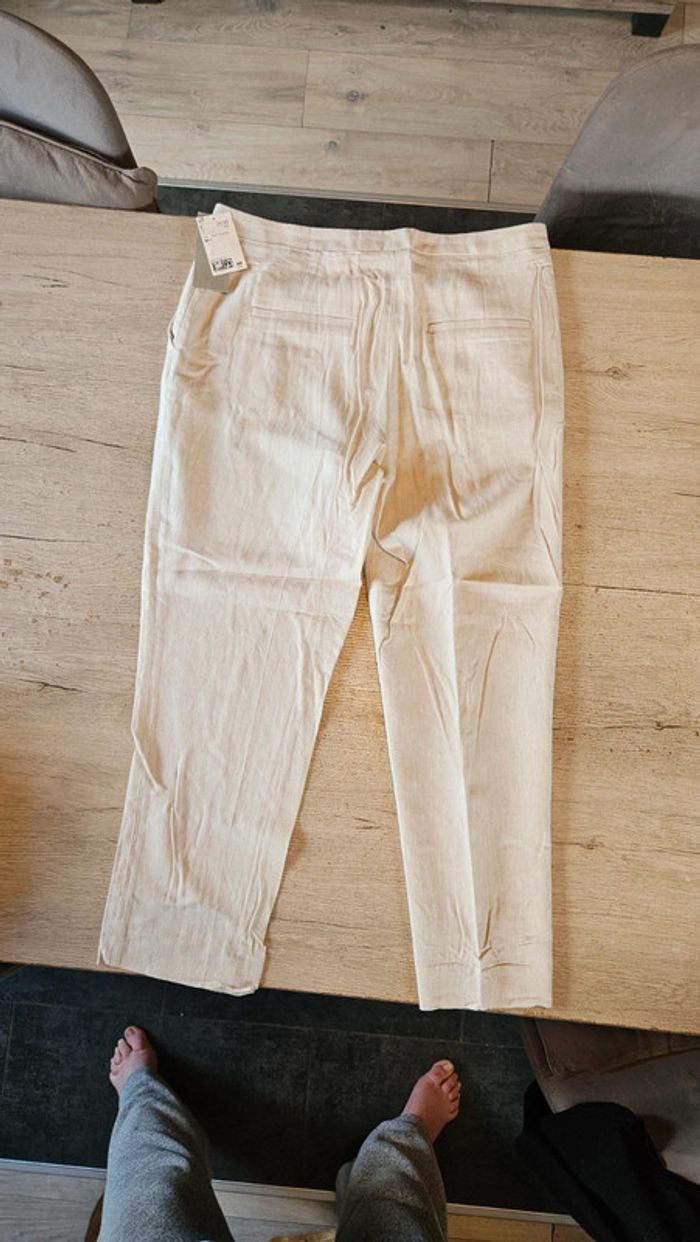 Pantalon claissique beige en lin et viscose, H&M, 44, neuf avec etiquette - photo numéro 8