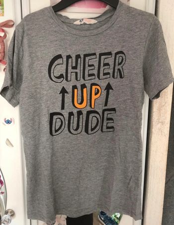T-shirt gris chiné avec inscription noir H&M 10/12 ans