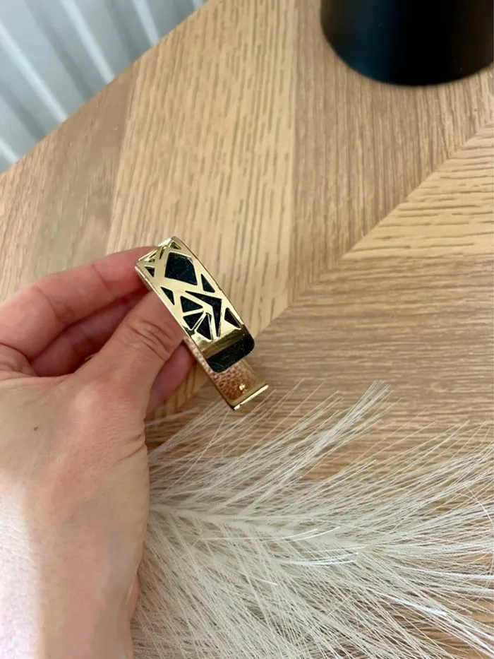 Superbe manchette dorée avec lien en simili cuir réversible - photo numéro 5