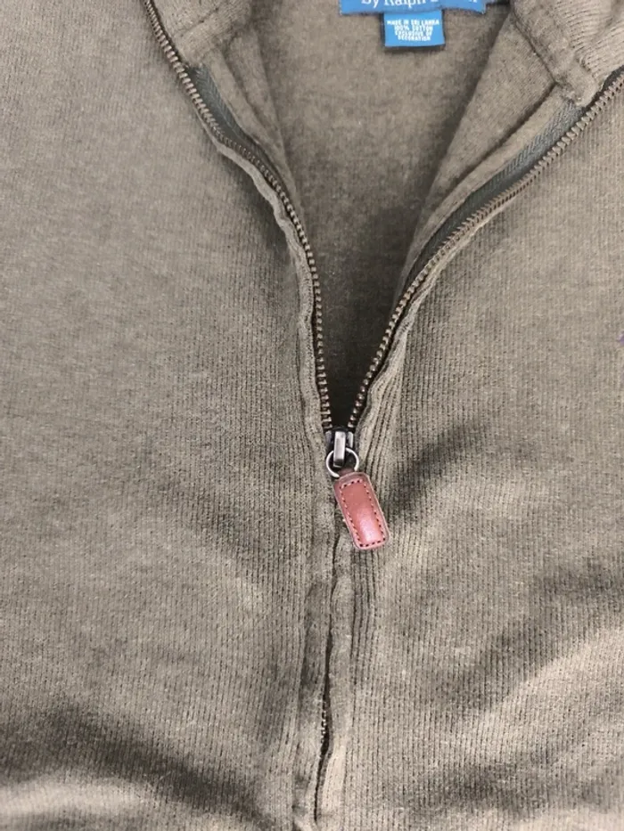 Pull zippé Ralph Lauren Kaki homme S excellent état logo bordeaux - photo numéro 5
