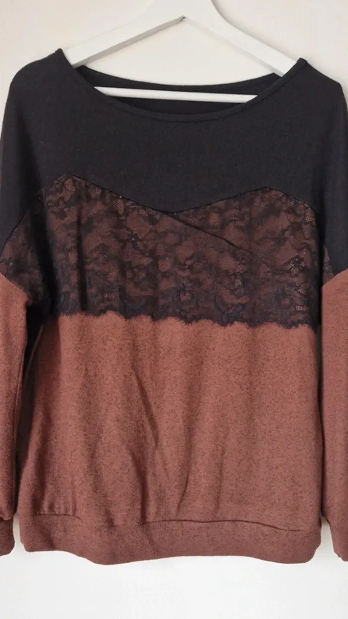 Sweat noir/marron dentelle - photo numéro 2