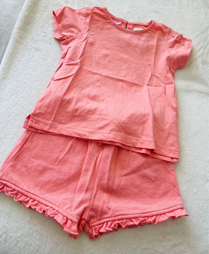 Ensemble tee shirt et short couleur rose corail 12-18 mois 86cm Lefties - photo numéro 2
