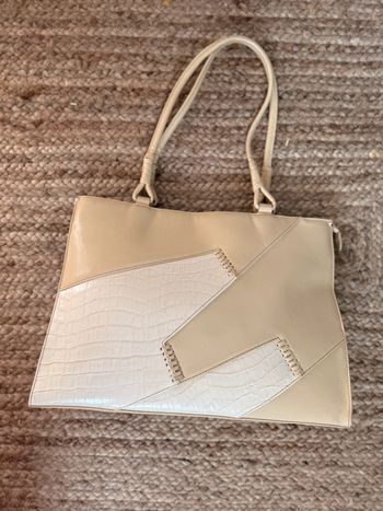 Sac main femme effet bag piel bolsa borsa zak tas Tasche Saco beige anse crème blanc croco cuir