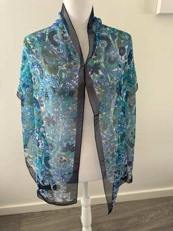 Foulard étole à fleurs bleu Vintage 45x180cm