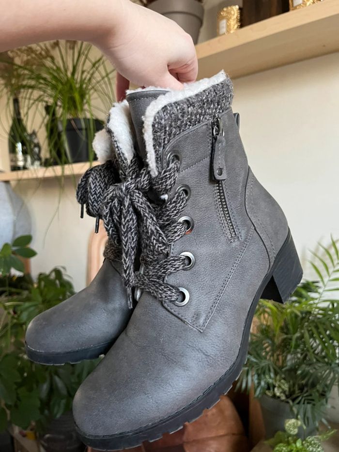 Bottines à talons chaude doublé à lacets - gris, blanc et noir - photo numéro 5