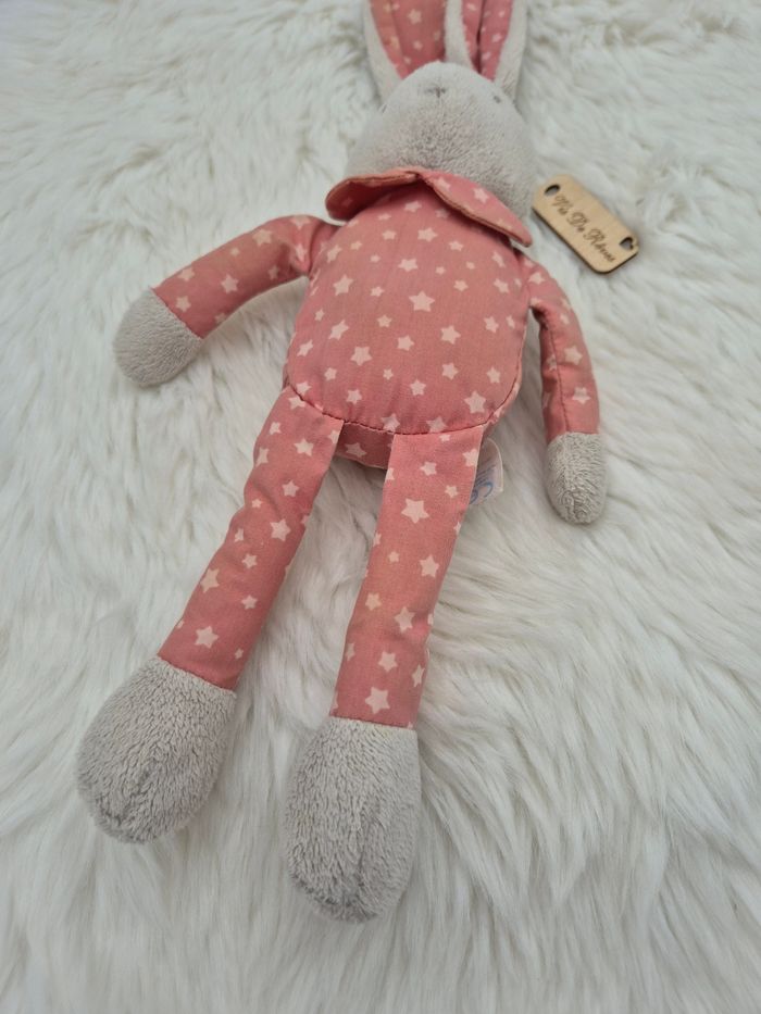Doudou lapin peluche Klorane Gris Rose étoiles - photo numéro 3