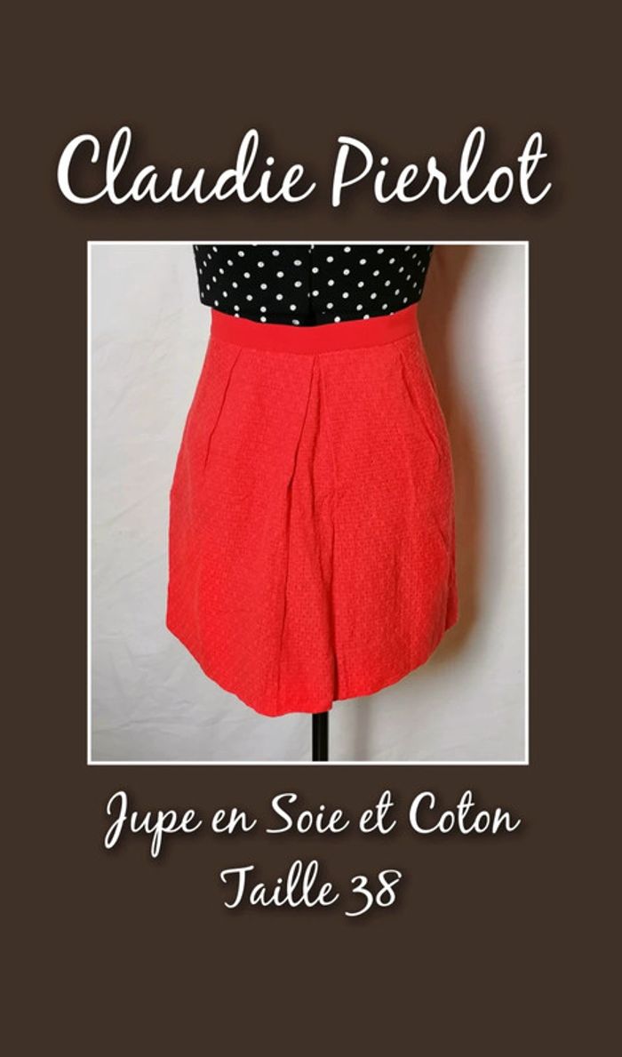 Jupe courte rouge en soie et coton taille 38 Claudie Pierlot
