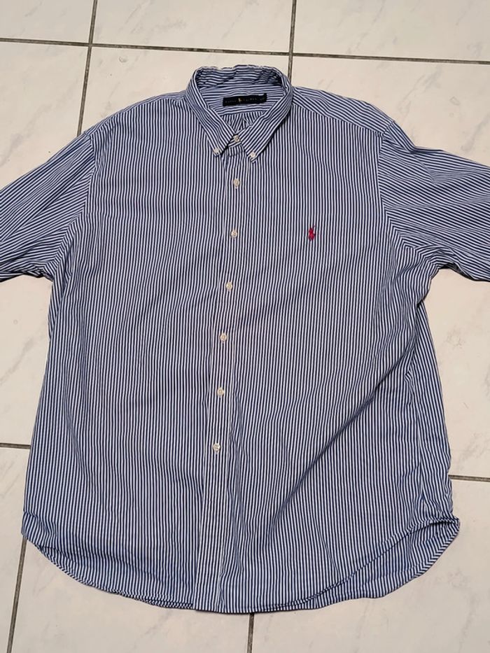 Chemise Ralph Lauren rayée bleu/blanc logo rouge brodé – Taille XXL (équivaut à un XL/Large ample) - photo numéro 5