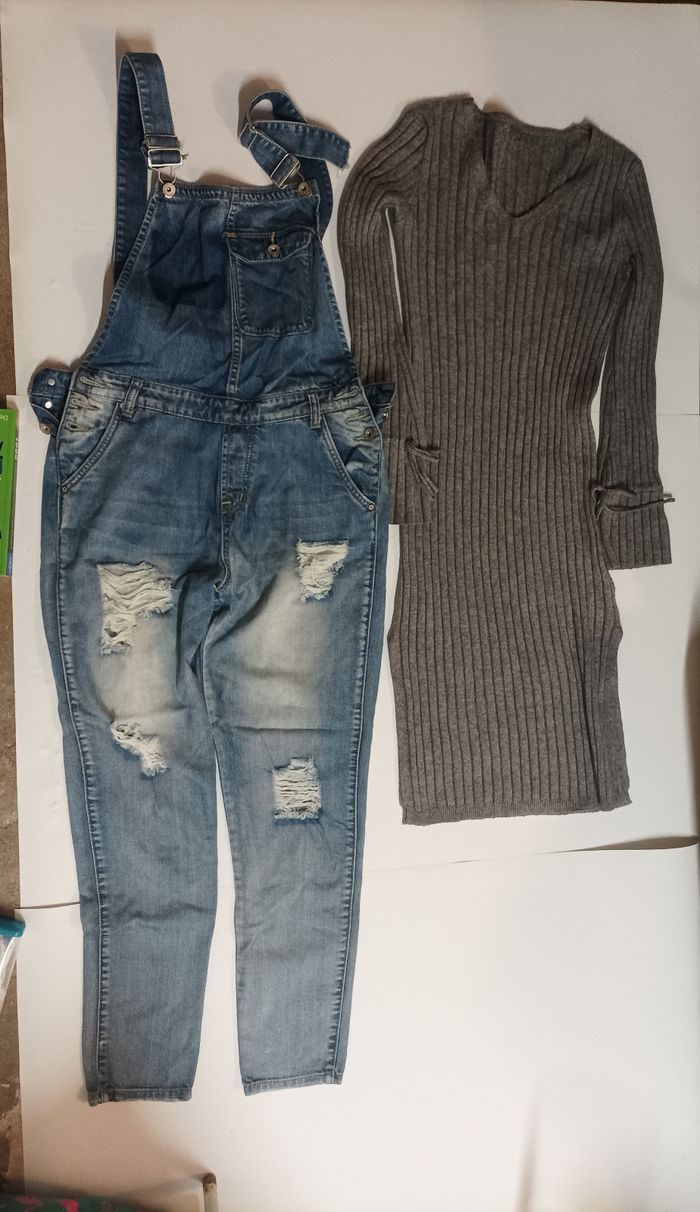 Salopette en jean + robe d'automne - photo numéro 4