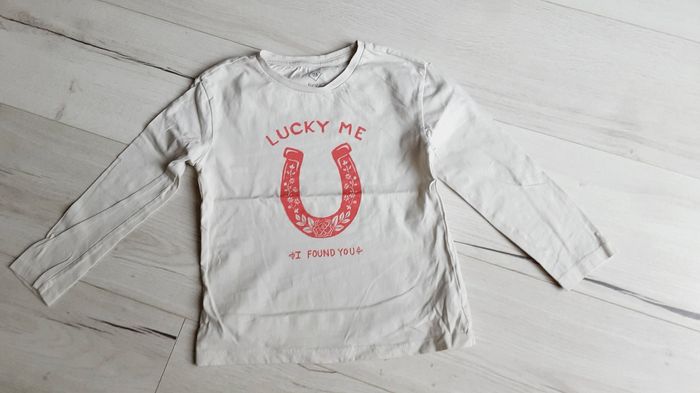 Vêtement fille tee-shirt manches longues blanc motif fer à cheval rose Tex 6 ans