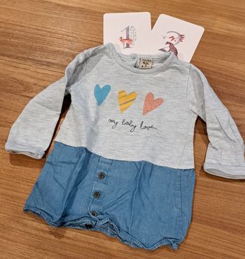 Robe manche longue gris et bleu _ 12 mois 74 cm _ boîte à malices