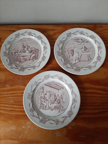 Lot de 3 assiettes,  thème un mariage à la campagne.  Yves Rocher