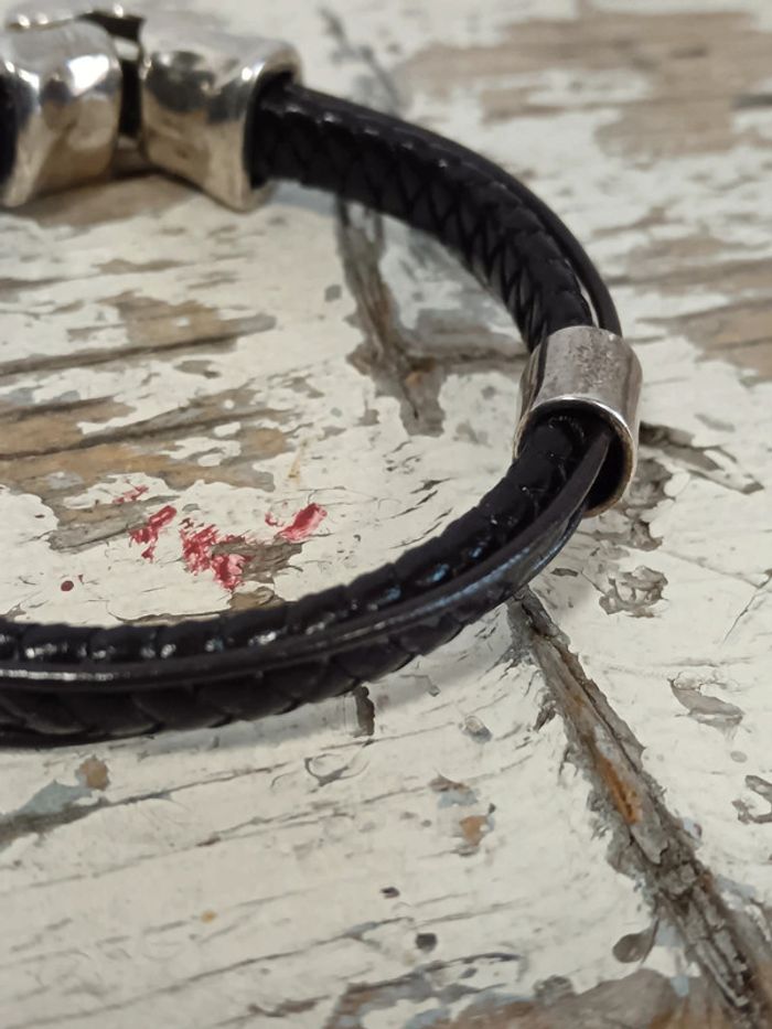Bracelet homme cuir noir plaqué argent | Uno de 50 - photo numéro 6