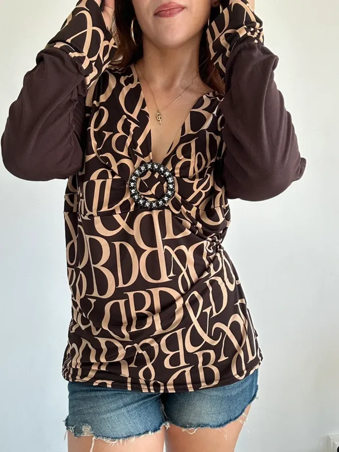 Haut marron vintage y2k années 2000 à motifs taille XL - photo numéro 3