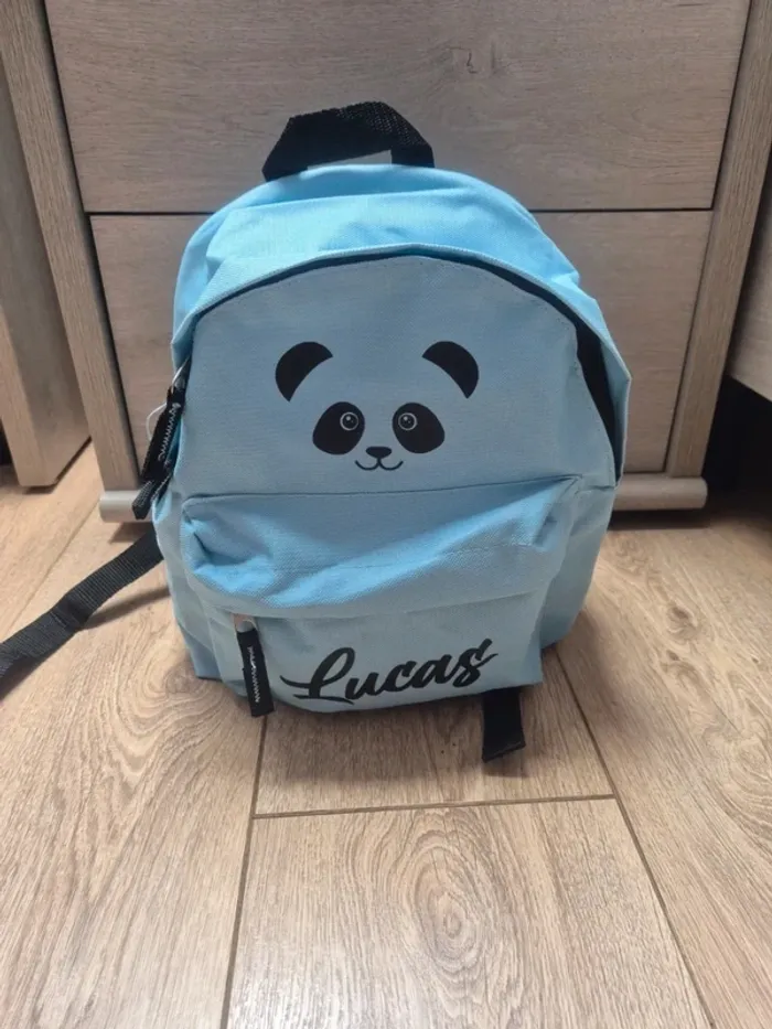 Sac à dos enfant (maternelle) bleu clair motif panda "Lucas " neuf