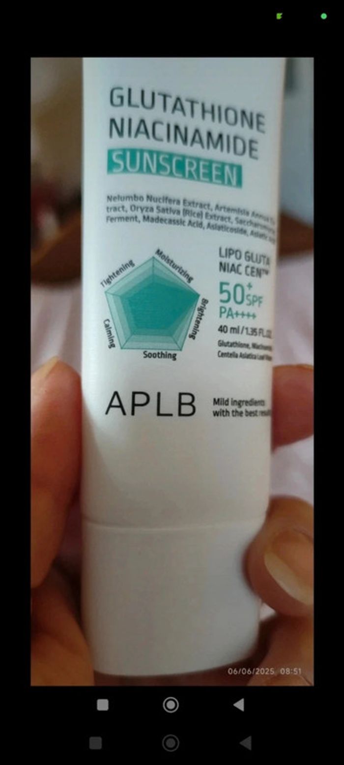 Kbeauty Crème Solaire Peau Sèche APLB Sunscreen SPF50 PA 4+ Glutathion + Niacinamide - photo numéro 4