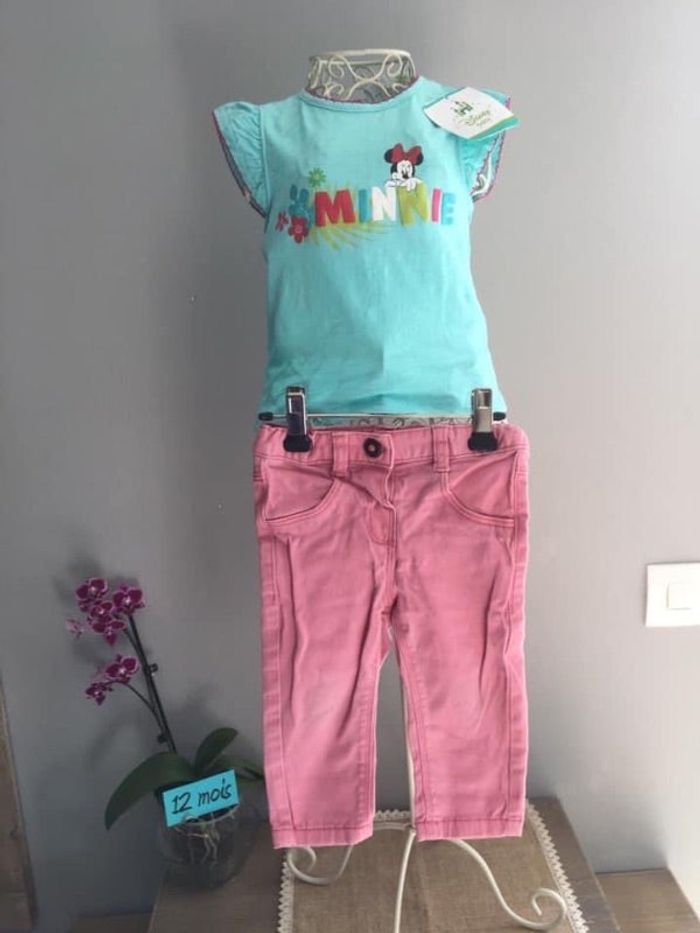 Ensemble t-shirt Minnie Disney NEUF et pantalon fille 12 mois