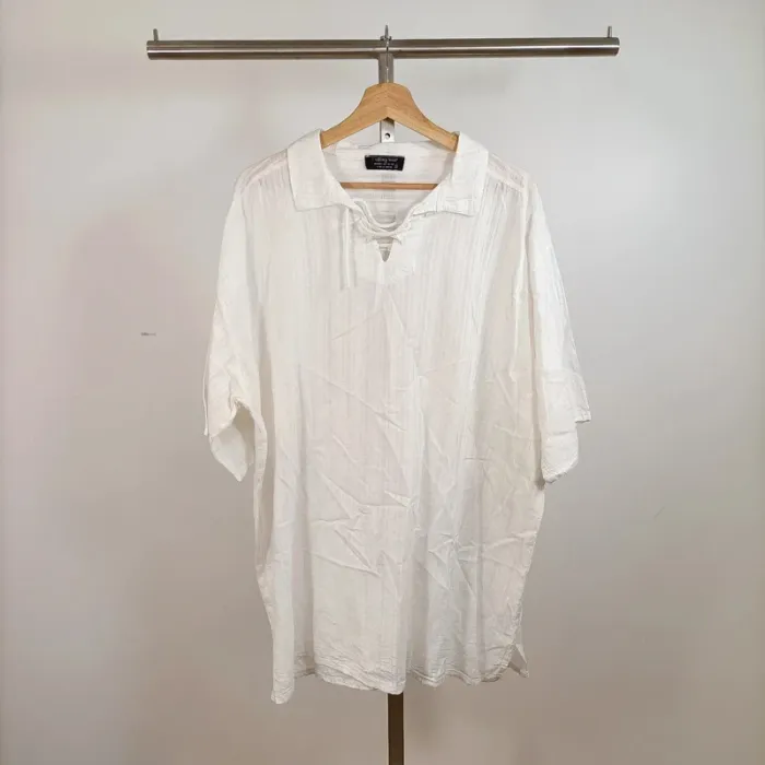 Tunique blanche col lacé Destiny Wear en coton bambou 100 % taille XL A843