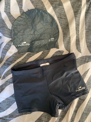 Ensemble piscine short de bain et bonnet nabadji taille 14ans neuf 