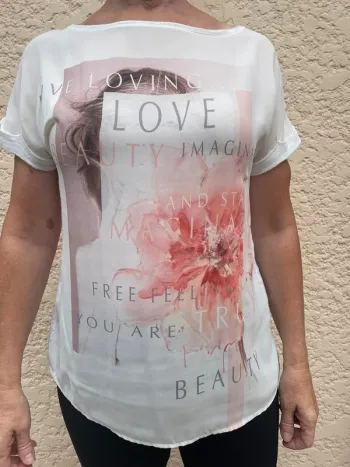 Teeshirt promod blanc motif rose