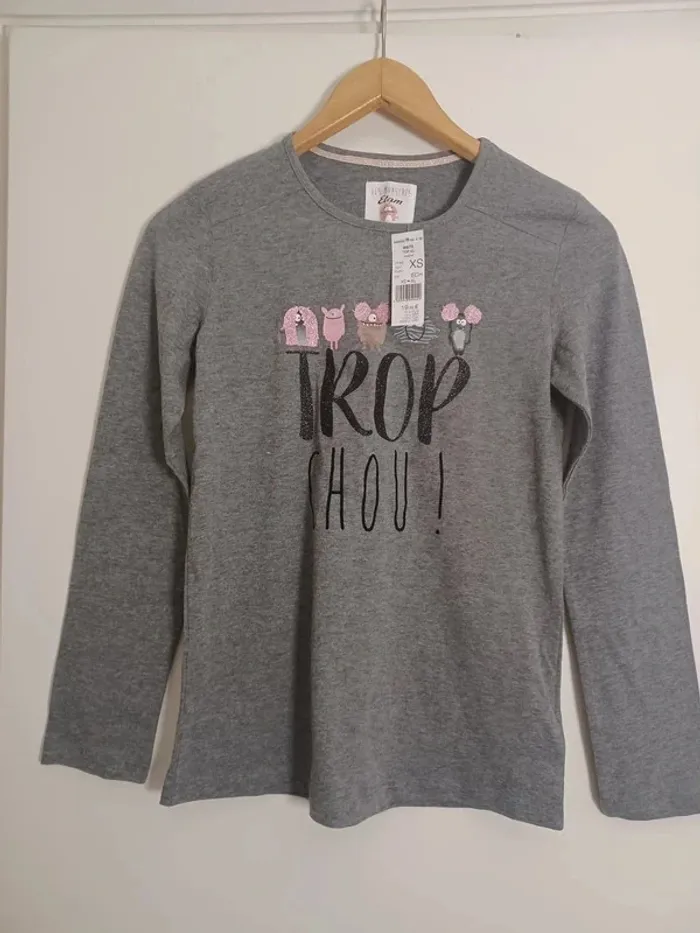 Haut de pyjama ETAM Gris avec inscription " Trop chou !" Taille XS Neuf avec étiquette - photo numéro 2